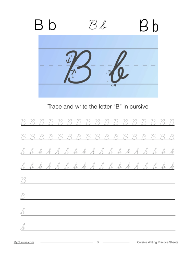 Cursive B: Full Tutorial and Worksheet