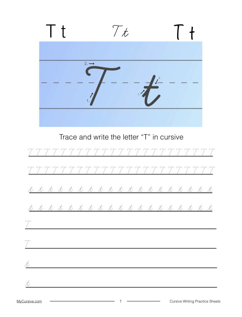 How To Write Cursive T Worksheet Tutorial My Cursive