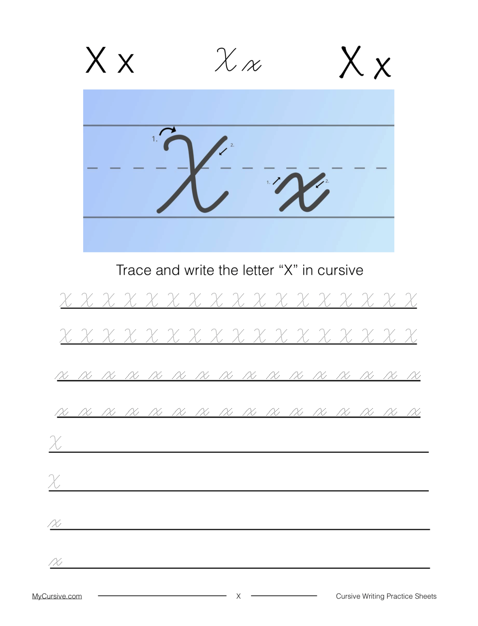 How to Write Cursive X [Worksheet + Tutorial] My Cursive