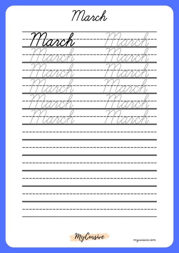 March in Cursive [Worksheet and Printables]