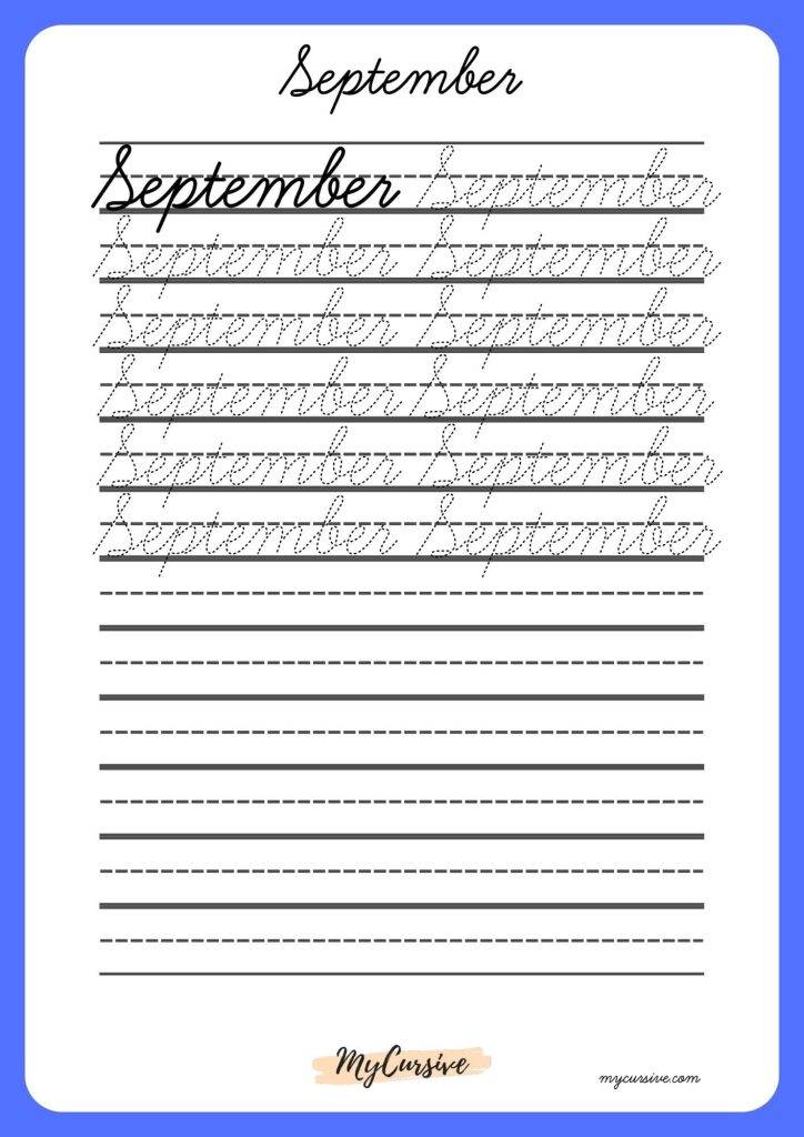 September in Cursive [Worksheet and Printables]