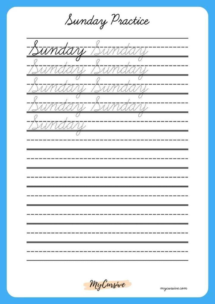 Sunday in Cursive [Worksheet + Printables]