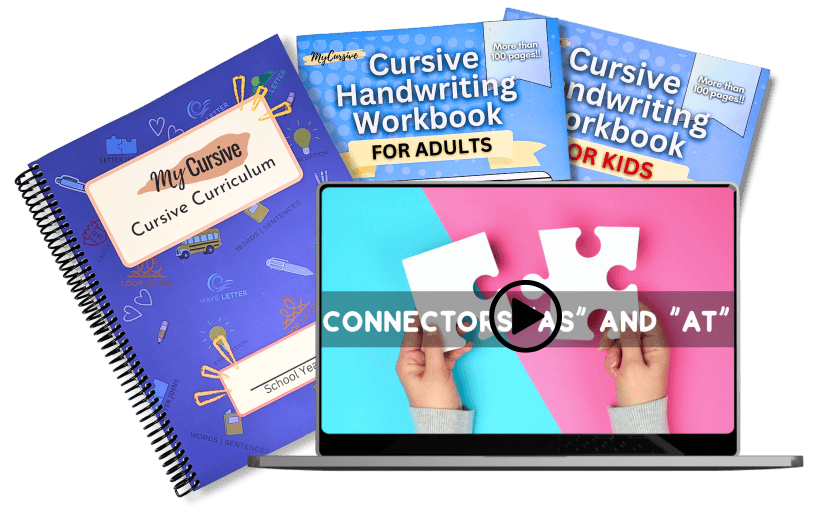 A combined image of the MyCursive products, including the Full Teacher's Curriculum and two of our workbooks.