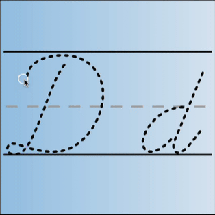 Animated gif of the cursive letter D being written in both uppercase and lowercase.
