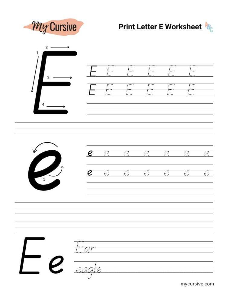 Tracing Letter E Worksheet and Tutorial