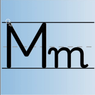 An animated gif of the letter M being tracing in uppercase and lowercase.