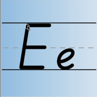 An animated gif of the letter E being tracing in uppercase and lowercase.