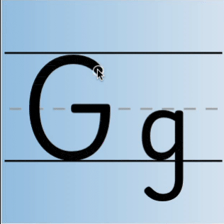 An animated gif of the letter G being tracing in uppercase and lowercase.
