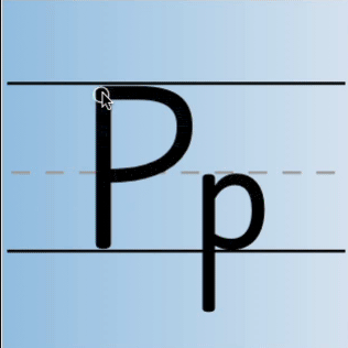 An animated gif of the letter P being tracing in uppercase and lowercase.