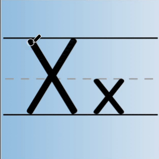 An animated gif of the letter X being tracing in uppercase and lowercase.