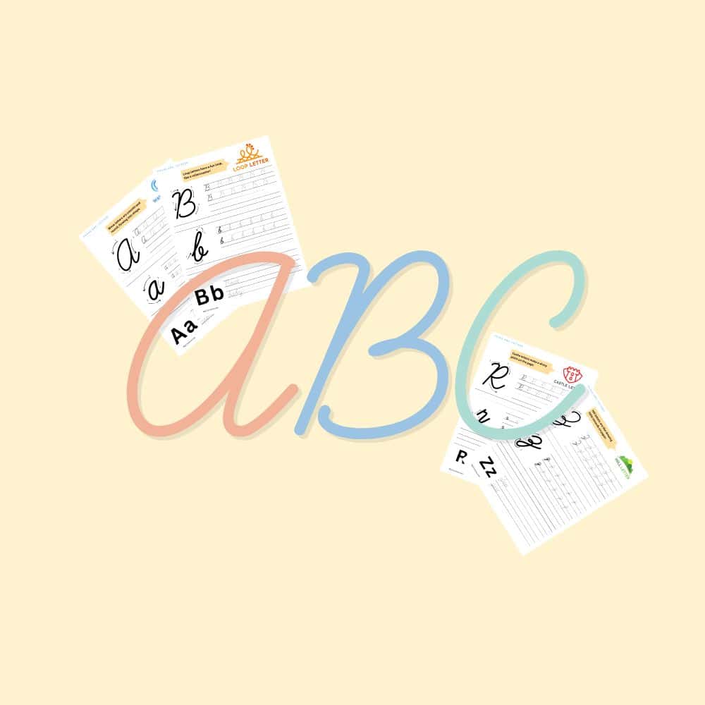 Link image for our cursive alphabet hub on the cursive worksheets page.