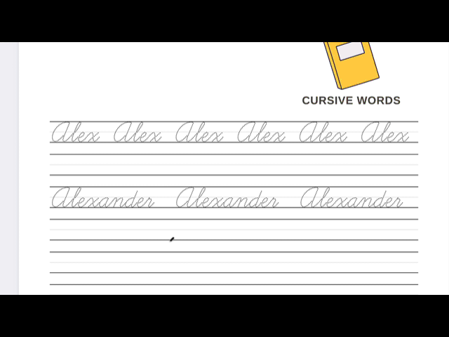 The name Alex being written in cursive handwriting