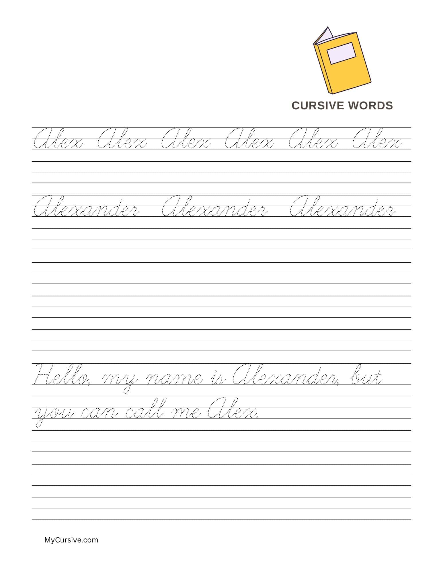 Alex in Cursive (and Alexander) Worksheet image