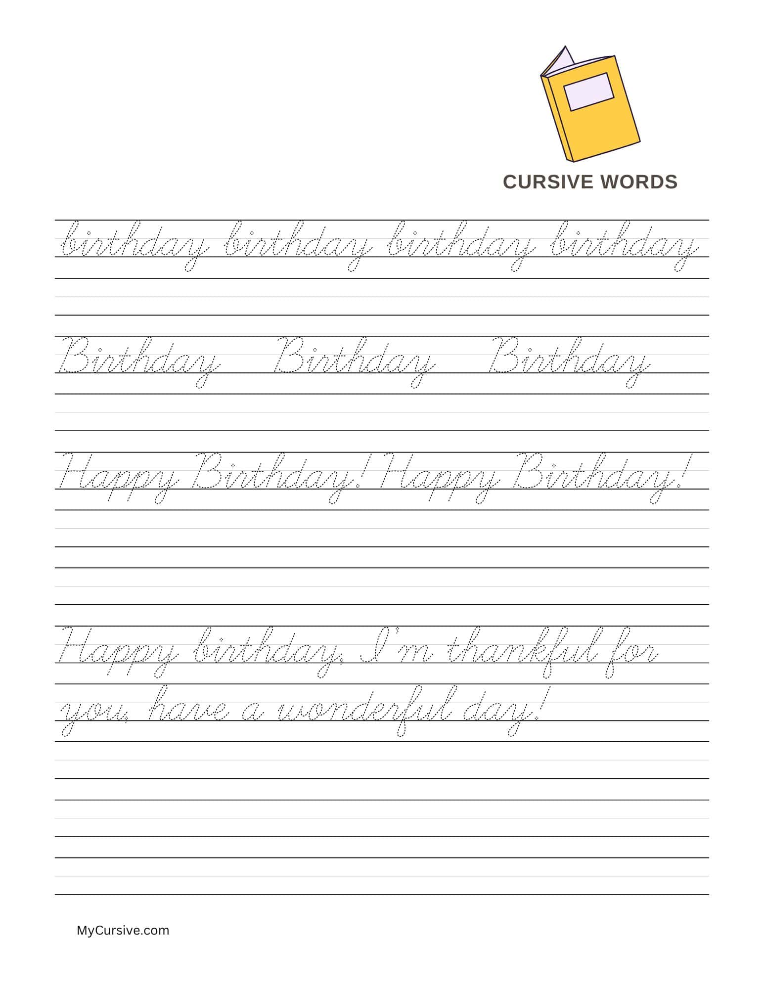 Happy Birthday in Cursive Worksheet image
