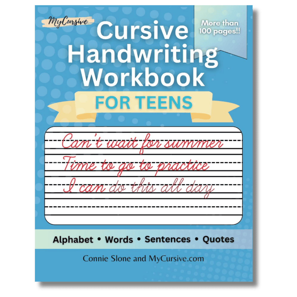 The cover image for MyCursive's Cursive Handwriting Workbook for Teens